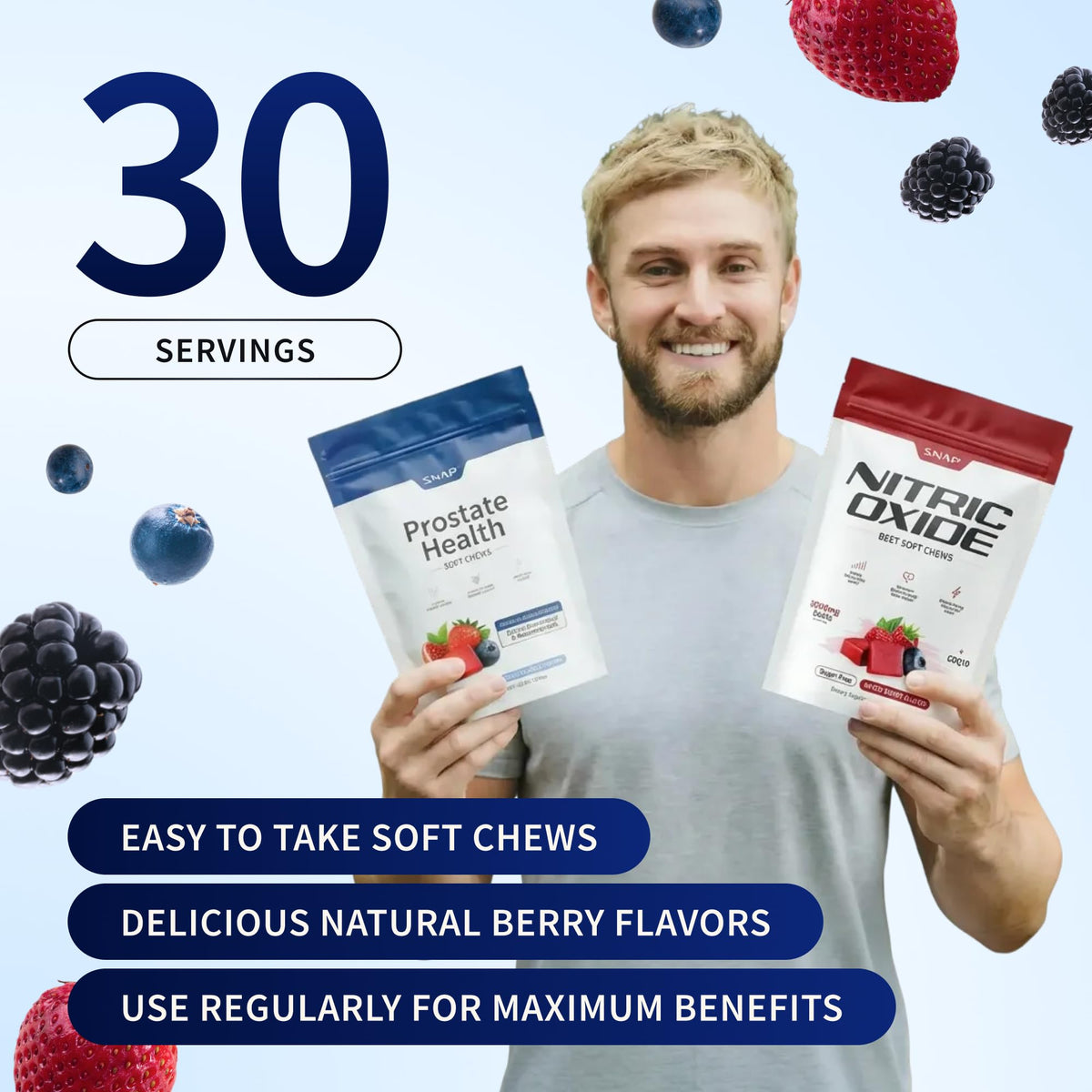 Snap Supplements Prostate Health + Nitric Oxide Bundle, 60 Soft Chews Each