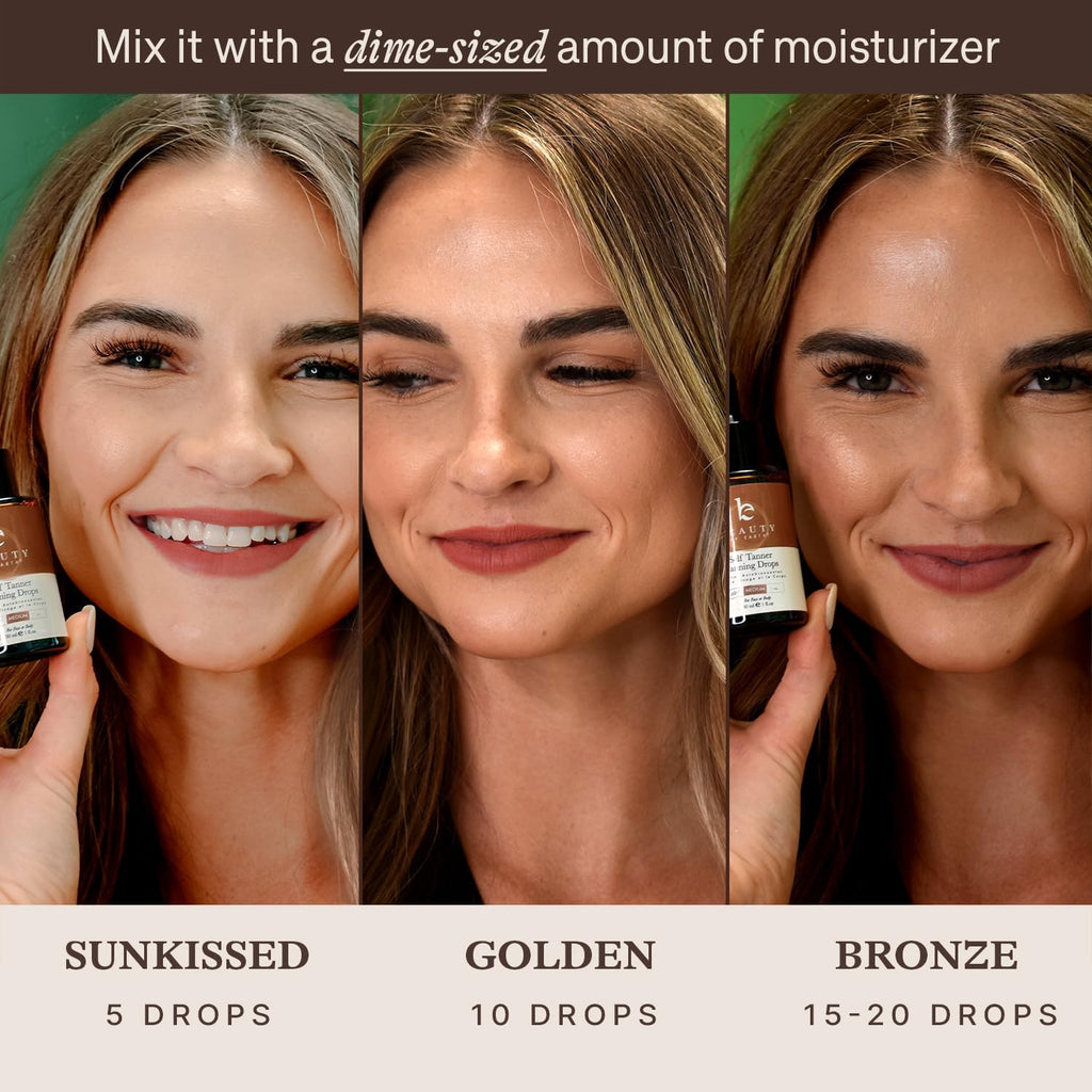 Self Tanning Drops - USA Made with Natural & Organic Ingredients | Medium Face Tanning Drops to Add to Lotion, Moisturizing Bronzing Tanner for Face & Body, Toxin Free Tanner for Fake Tan
