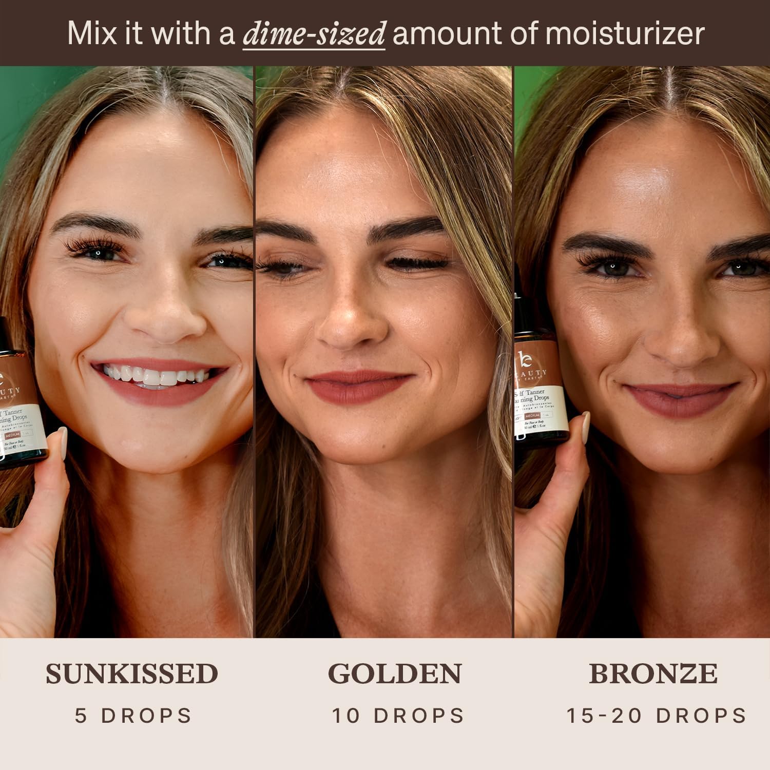 Self Tanning Drops - USA Made with Natural & Organic Ingredients | Medium Face Tanning Drops to Add to Lotion, Moisturizing Bronzing Tanner for Face & Body, Toxin Free Tanner for Fake Tan