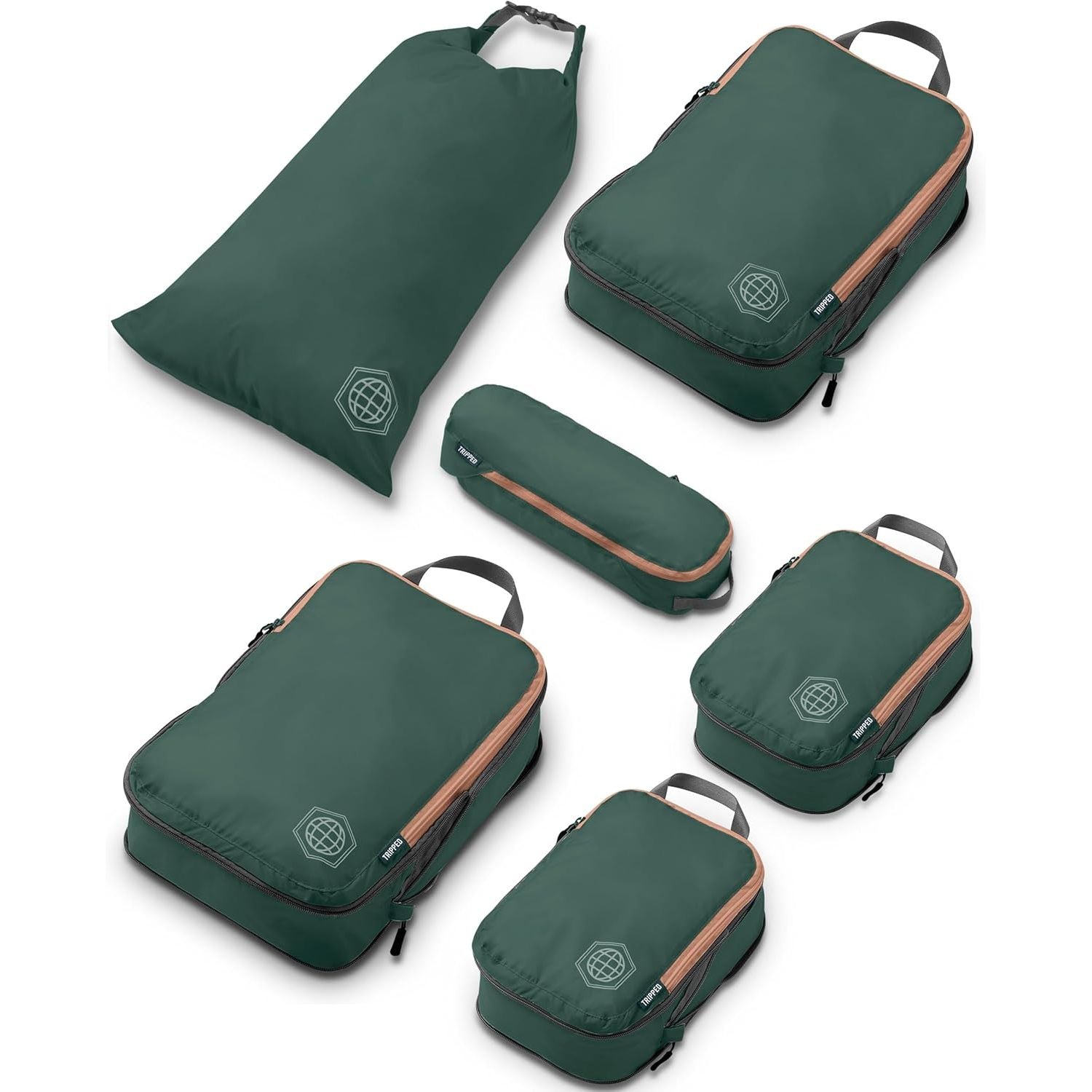 Buy now Compression Packing Cubes Set for Travel - Lightweight, Durable Clothes Organizer for Carry-On Luggage and Suitcases by TRIPPED Travel Gear 6 Piece Sequoia (Green and Brown) at indiglob india
