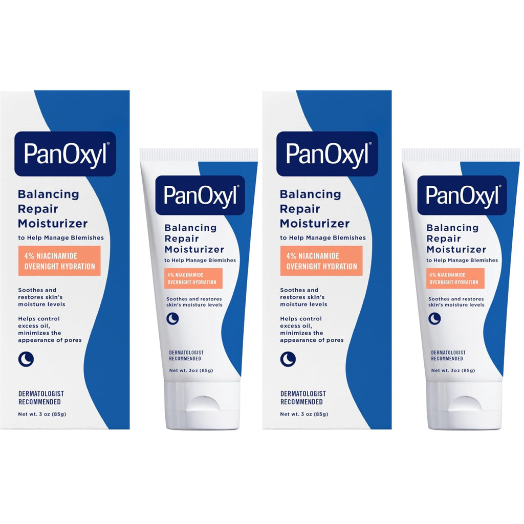 PanOxyl PM Balancing Repair Moisturizer with Niacinamide, Ceramides and Cica, Hydrating Face Moisturizer, Acne Prone Skin and Dry Skin, Non-Comedogenic Night Face Moisturizer, 3 oz