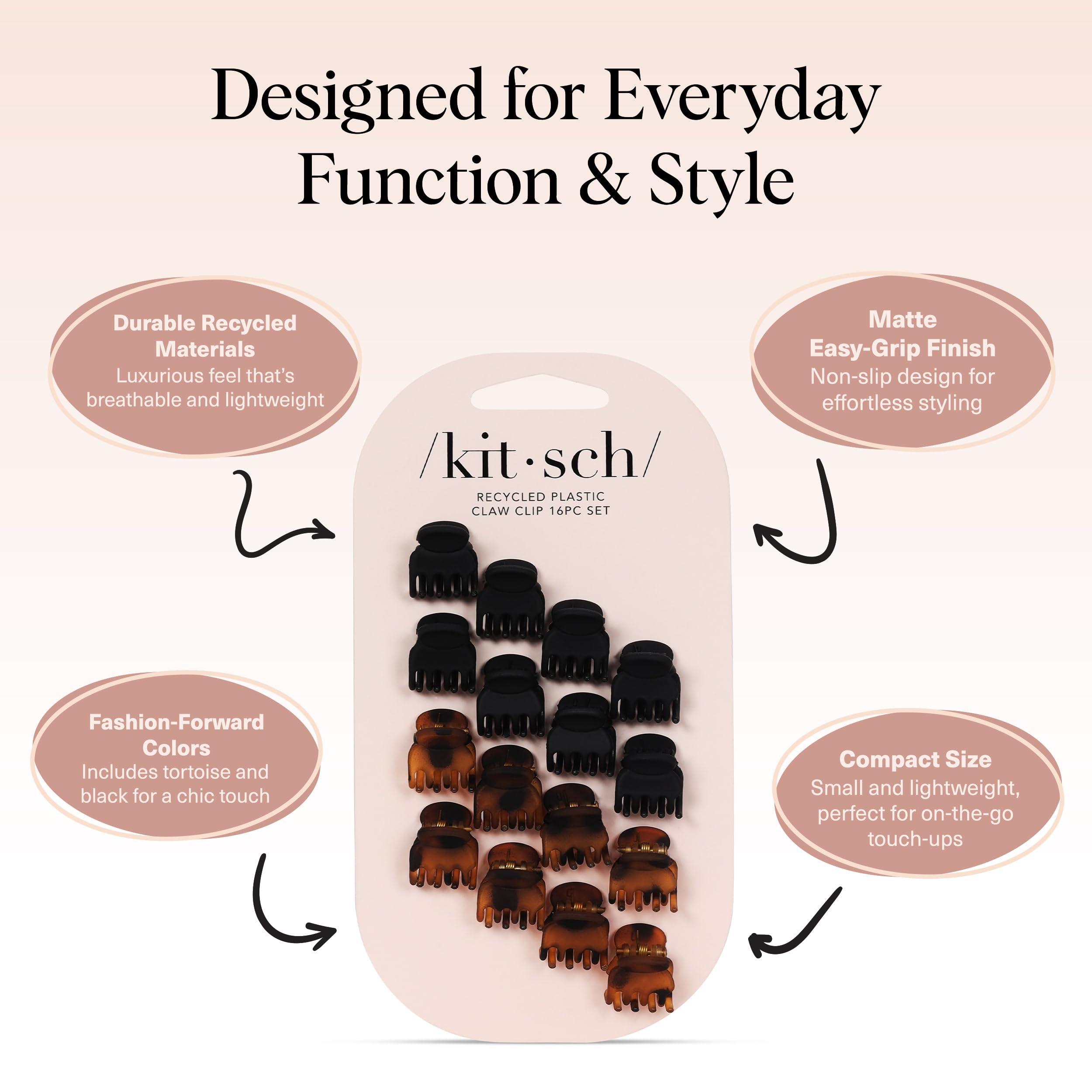 Kitsch Mini Hair Clips for Women - Tortoise & Black, 16 Pcs | Stays In Place Without Pulling or Snagging, Durable & Sturdy Plastic Small Hair Clips For Bangs, Stylish Hair Accessories