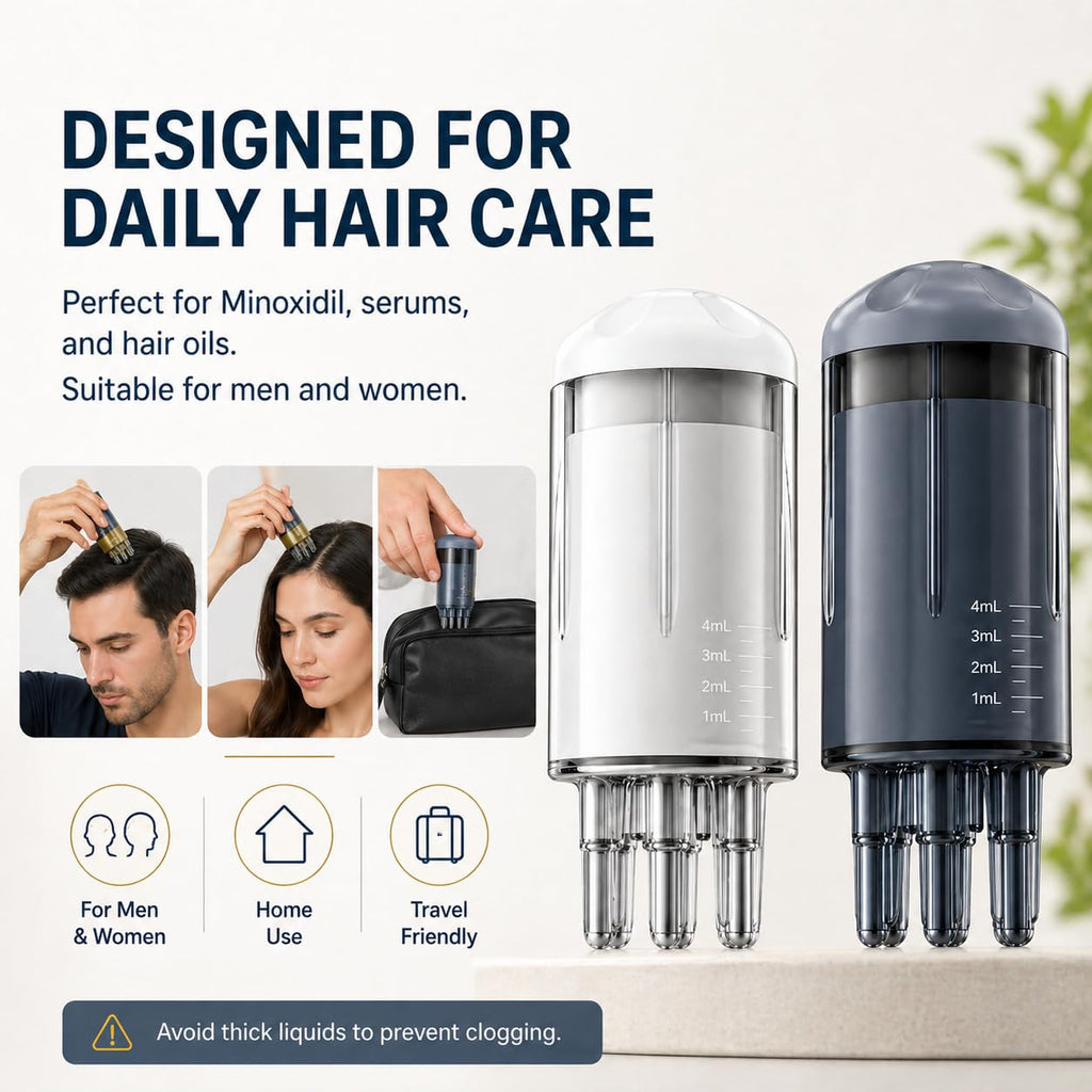 Minoxidil Applicator, 2 Pack Scalp Applicator Comb with Cleaning Brush and Dropper, Rollerball Hair Oil Dispenser Bottle for Precise Root Targeted, Quick Effortless Scalp Brush Tool