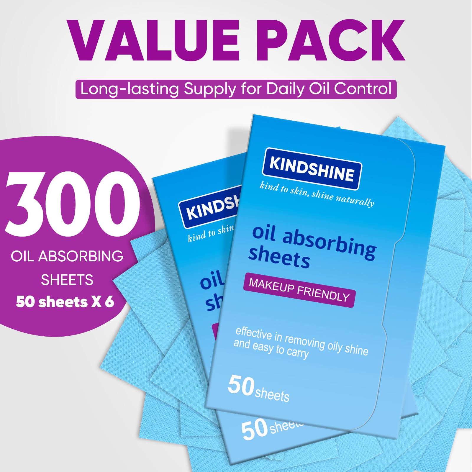 KINESHINE 300Pcs High-Performance Oil Absorbing Sheets for Face | Makeup Friendly, Oil Blotting Sheets for Face, Blotting Papers for Oily Skin, Travel-Friendly, Suitable for men & women