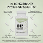 NutraBio Vitamin D3 K2 | 5000 IU D3 as Cholecalciferol with Vitamin K2 as MENA-Q MK7 (180mcg) | Support Bone and Heart Health | Non-GMO, Gluten Free, Lactose Free | 60 Vegetable Capsules