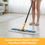 24”Dust Mop for Floor Cleaning, Heavy Duty Sweeper Broom Catches Dust, Pet Hair, and Debris, Washable 2 Cotton Mop Pads, Floor Duster for Hardwood, Tile, Laminate, and LVP Flooring