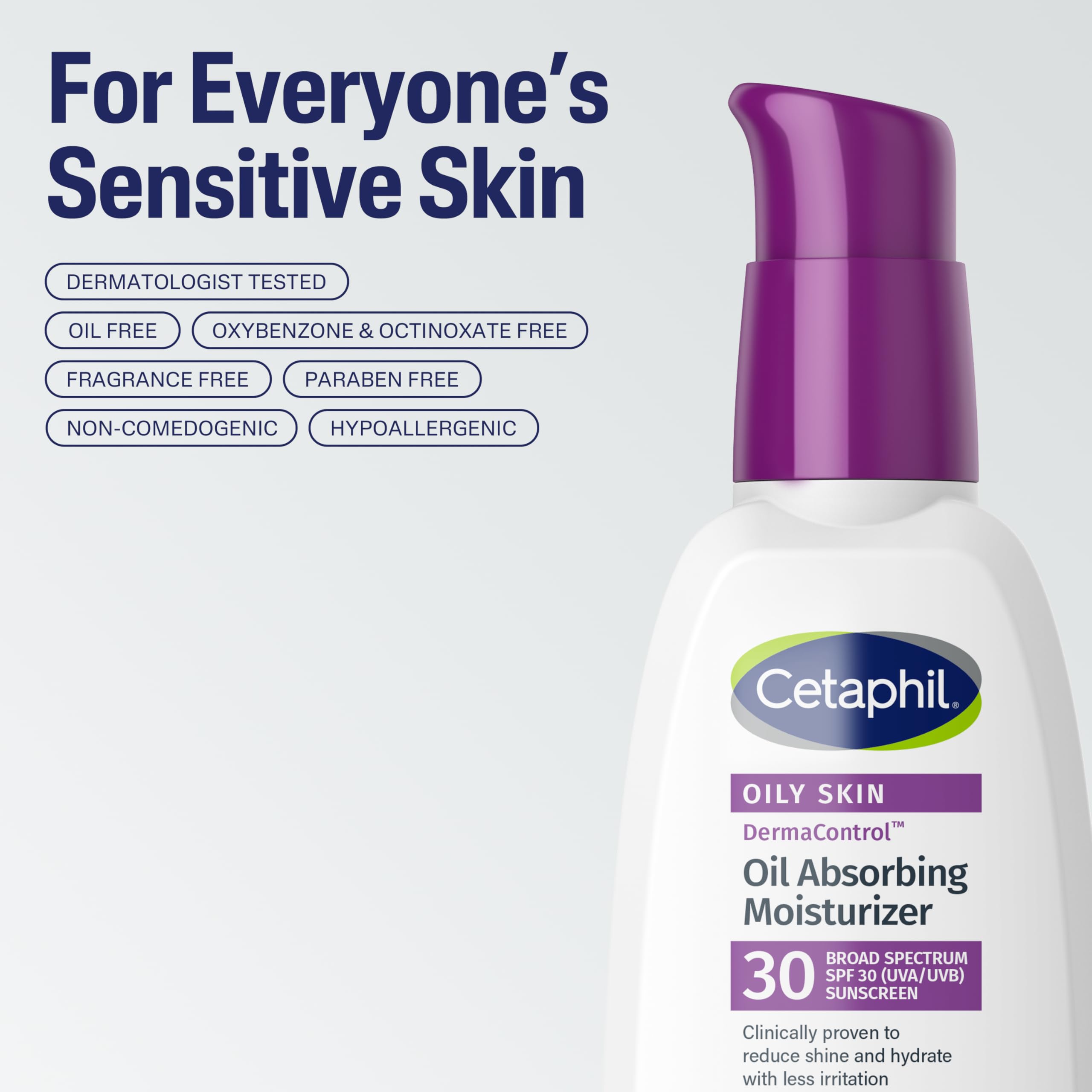 Cetaphil DermaControl Oil Absorbing Moisturizer, SPF 30, Oily Skin, 4 Fl Oz | Fragrance-Free Daily Face Moisturizer With Sunscreen, Reduces Shine, Hydrates Sensitive Oily Skin, Dermatologist Recommended