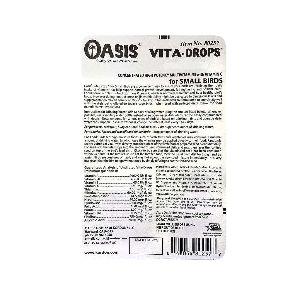 OASIS #80257 Vita Drops for Small Birds, 2- ounce liquid multivitamin