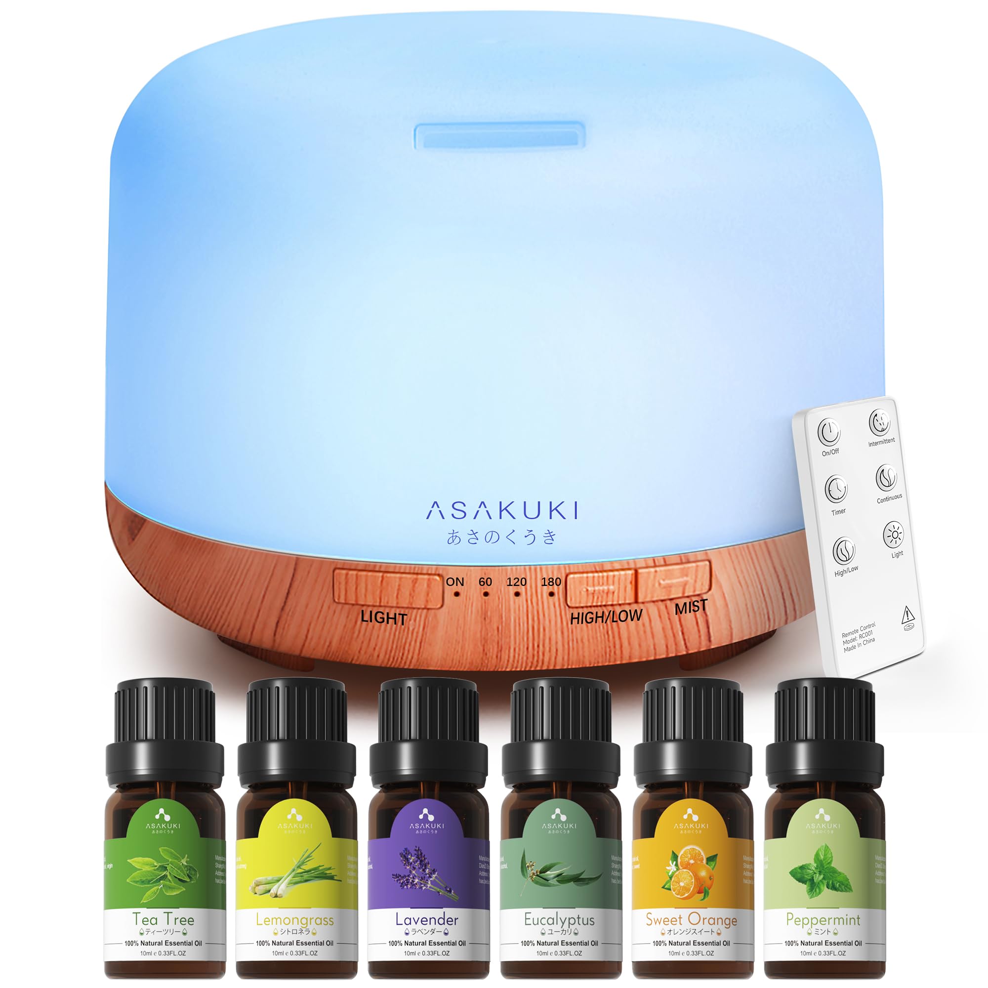 Buy now ASAKUKI Essential Oil Diffuser 500ml, Ultrasonic Aromatherapy Humidifier with Remote Control, 7 LED Colors, Timer & Auto-Off, Large Room Diffuser (Dark Brown) at indiglob india