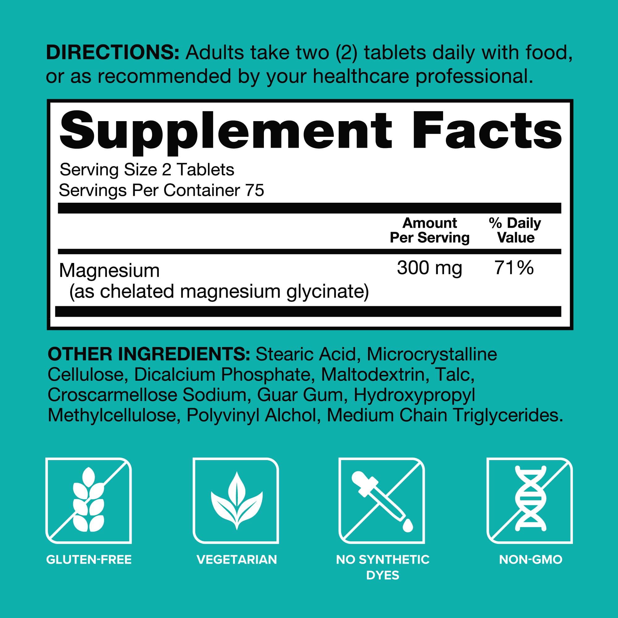 Qunol Magnesium Glycinate Tablets 300mg, 100% Chelated, Gluten-Free, 150ct | Support Nerve, Bone & Muscle Health, Cognitive Performance, Healthy Stress Response, Restful Sleep; Vegetarian, Non-GMO