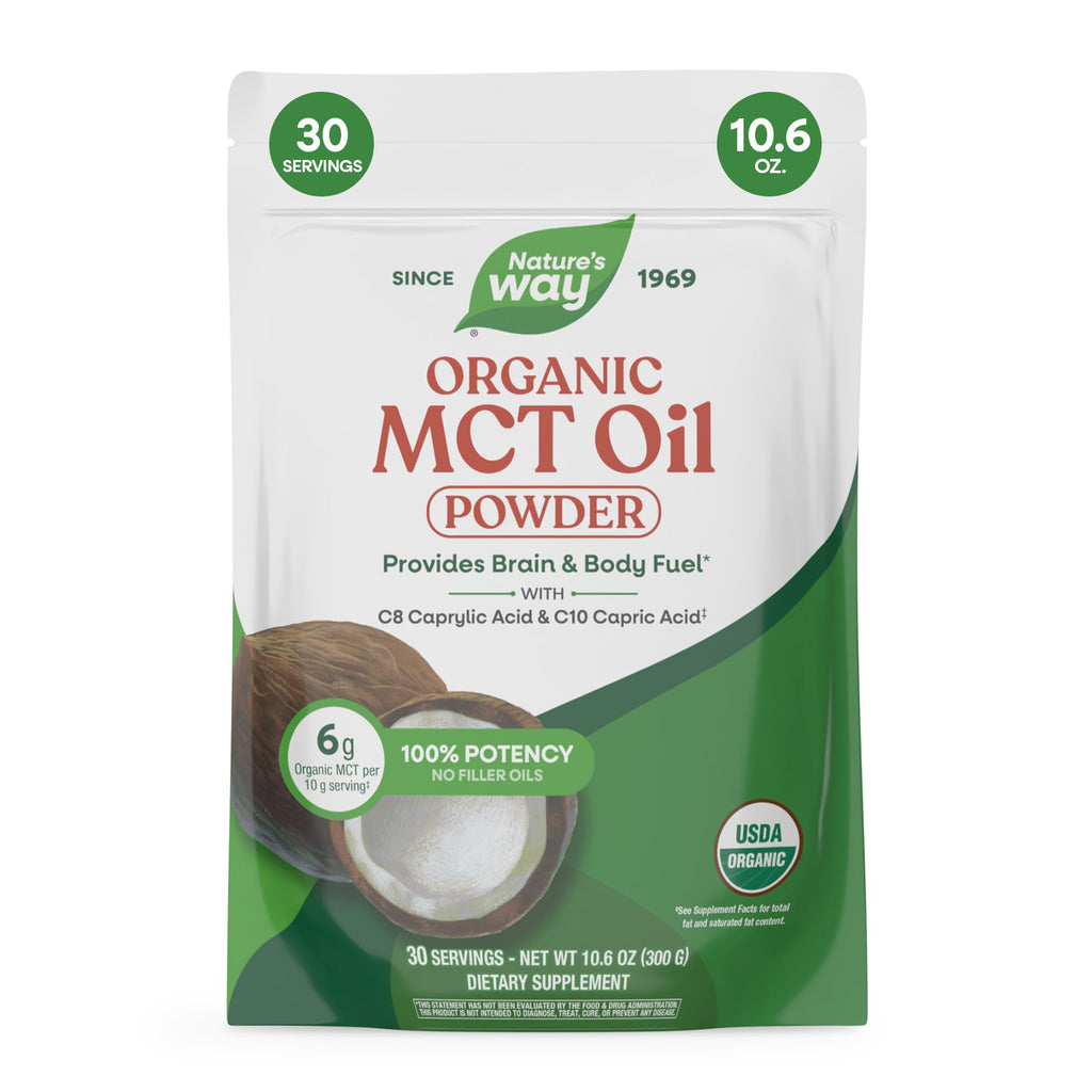 Nature's Way Organic MCT Oil, Brain and Body Fuel*, Keto & Paleo, 16 Fl Oz | Liquid Coconut MCT Oil with C8 Caprylic & C10 Capric Acids, 14 g Medium Chain Triglycerides per Serving, Non-GMO