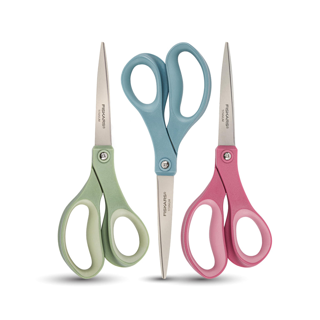 Fiskars 8” SoftGrip Titanium All Purpose Scissors for Office, 3-Pack