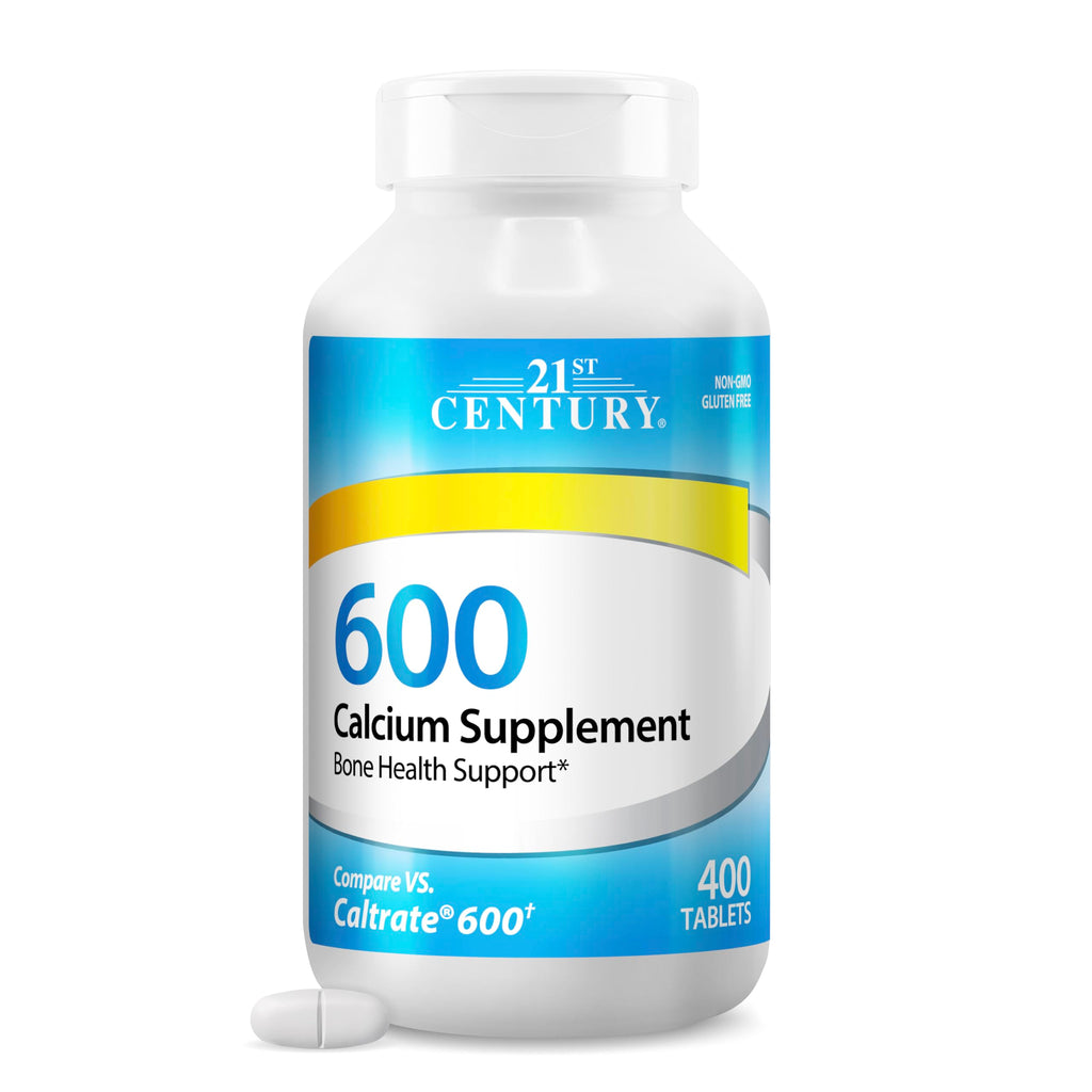 21st Century Calcium 600mg Tablets, Bone Strength Support, 400 Count | Calcium Carbonate, Compare VS. Caltrate® 600, Bone Strength & Density Support, Vegan-Friendly, For Men & Women
