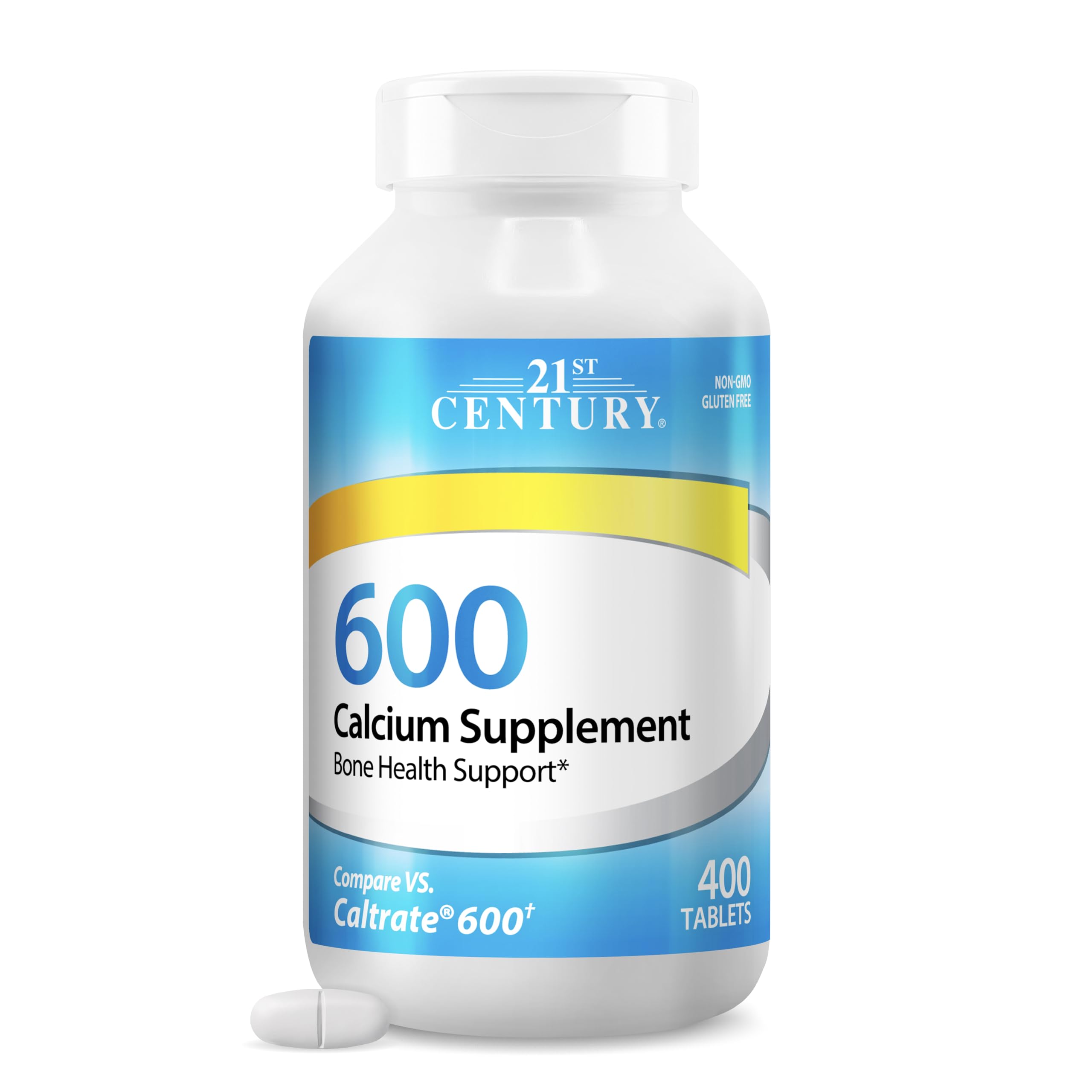 21st Century Calcium 600mg Tablets, Bone Strength Support, 400 Count | Calcium Carbonate, Compare VS. Caltrate® 600, Bone Strength & Density Support, Vegan-Friendly, For Men & Women