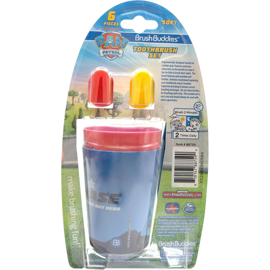 Brush Buddies Paw Patrol Manual Toothbrush and Cup Set for Kids Ages 2+ – Soft Bristles, Easy-Grip Handle, Fun Character Design, Toddler Oral Care Set for Boys and Girls
