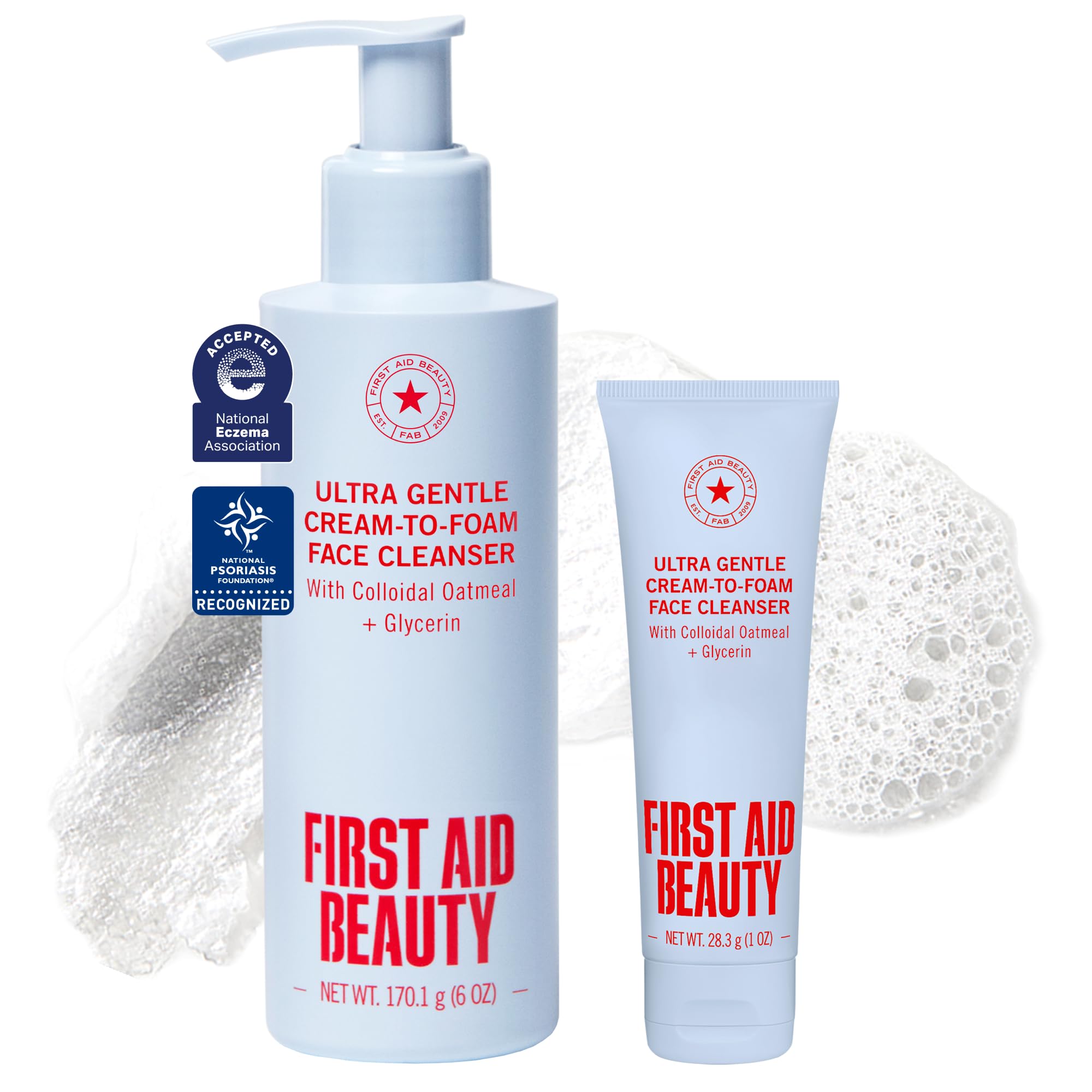 First Aid Beauty Ultra Gentle Cream-to-Foam Facial Cleanser,Makeup Removing Face Wash with Colloidal Oatmeal & Glycerin, Sensitive & Acne-Prone Skin