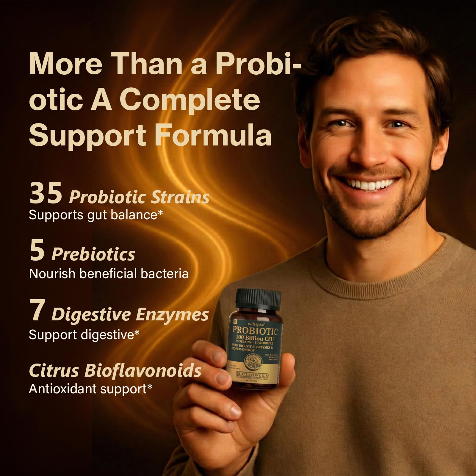Probiotics for Women & Men, 100 Billion CFU Probiotic for Digestive, Gut & Immune Health - with Prebiotics, Bioflavonoids & Digestive Enzyme, 35 Strains Raw Probiotic Supplement, 180 Caps