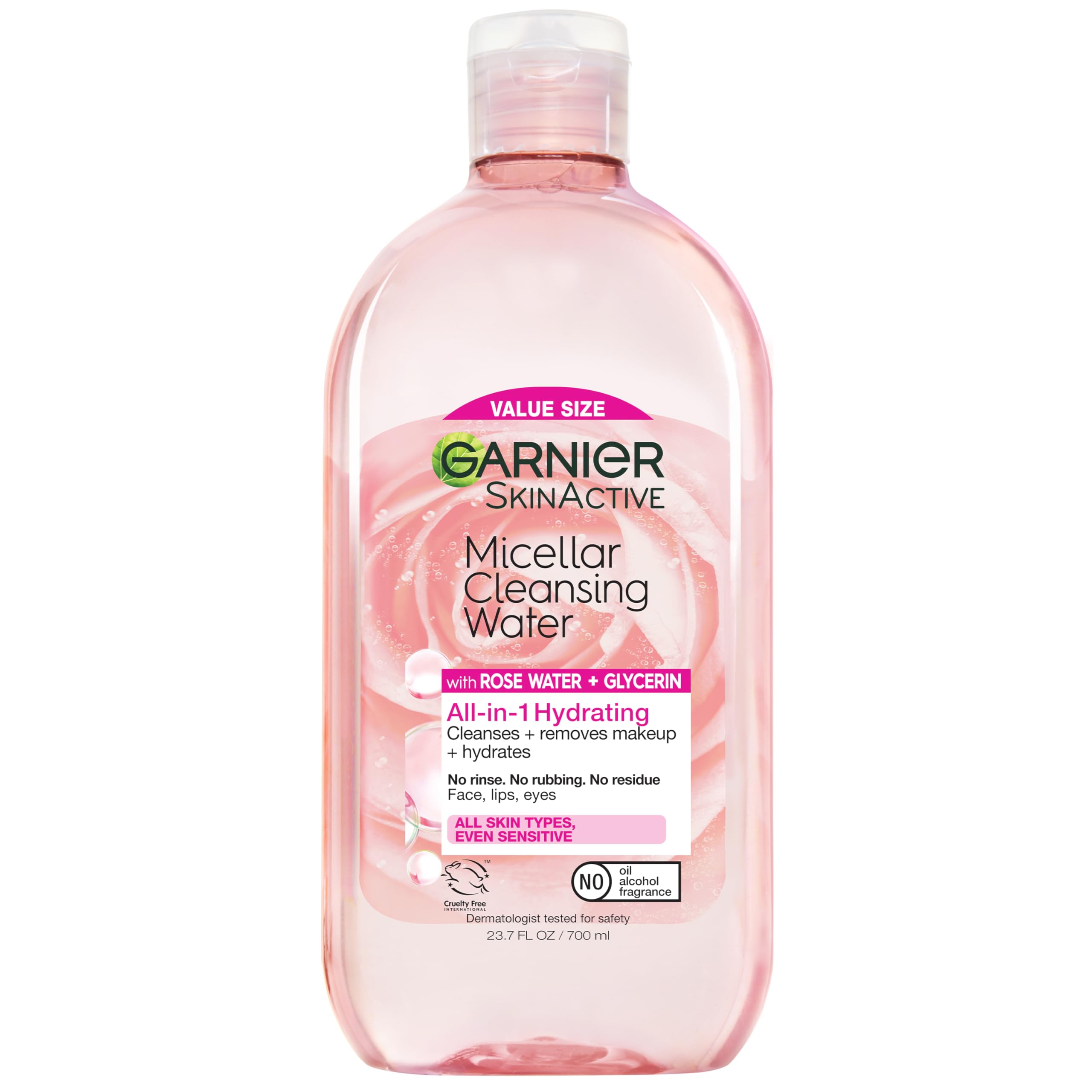 Garnier Micellar Water with Rose Water and Glycerin, Hydrating Facial Cleanser & Makeup Remover, For All Skin Types, Vegan, Cruelty Free, 13.5 Fl Oz (400mL), 1 Count