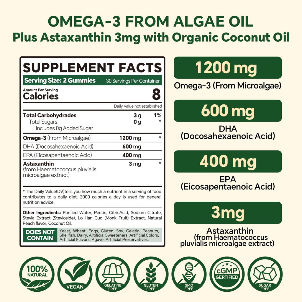 VEETAGYO Vegan 1200mg Omega 3 Gummies 60Cts