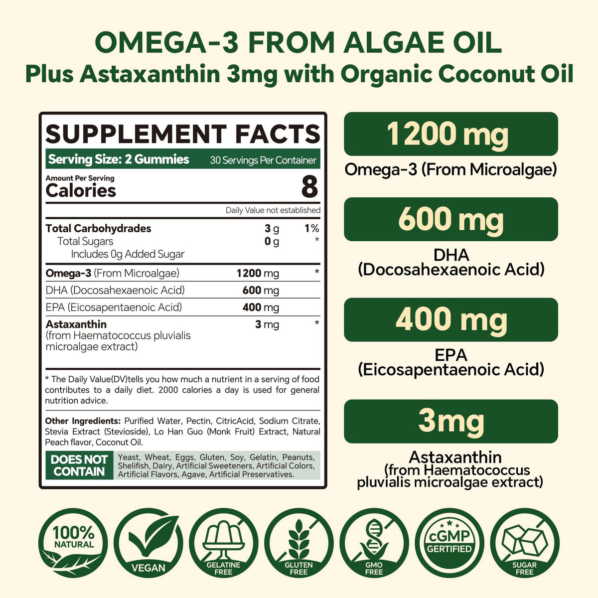VEETAGYO Vegan 1200mg Omega 3 Gummies 60Cts