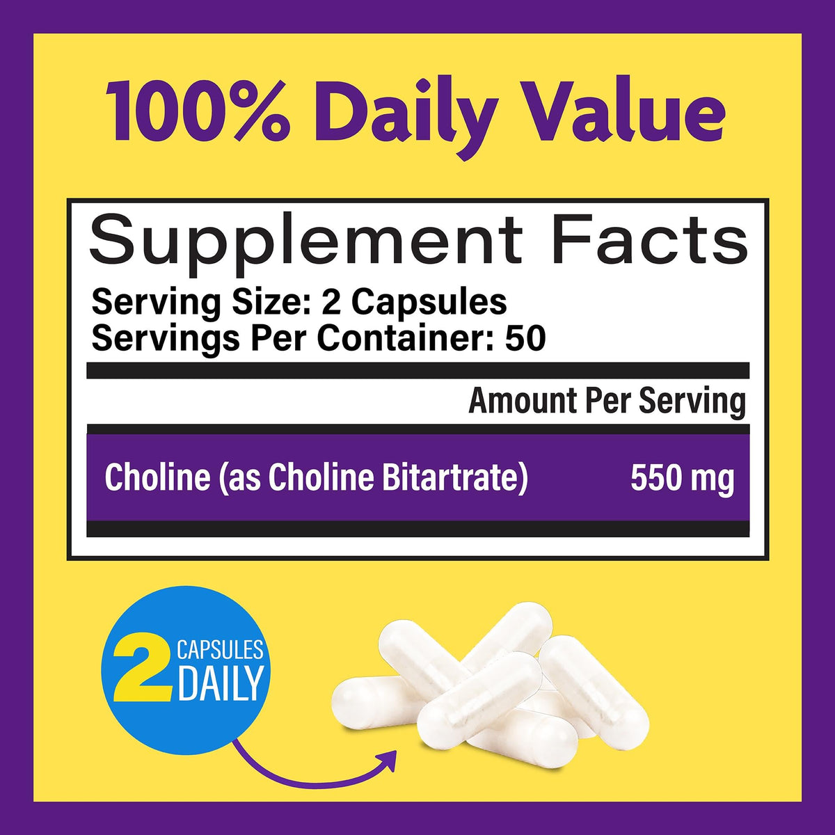 InnovixLabs Choline Supplement 550 mg Supports Memory & Focus, 100 Capsules
