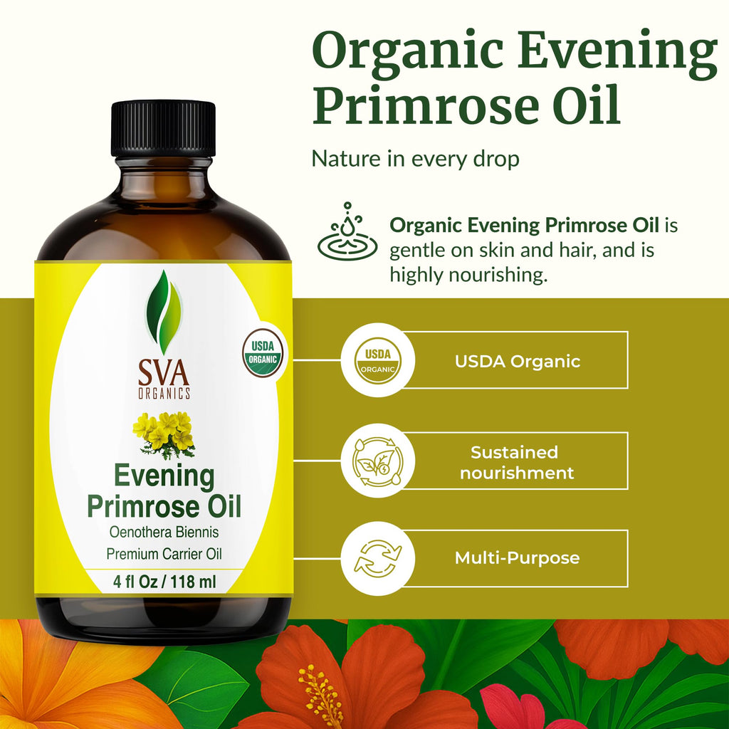 SVA ORGANICS Evening Primrose Carrier Oil with Dropper, 4 Fl Oz (118 ml)