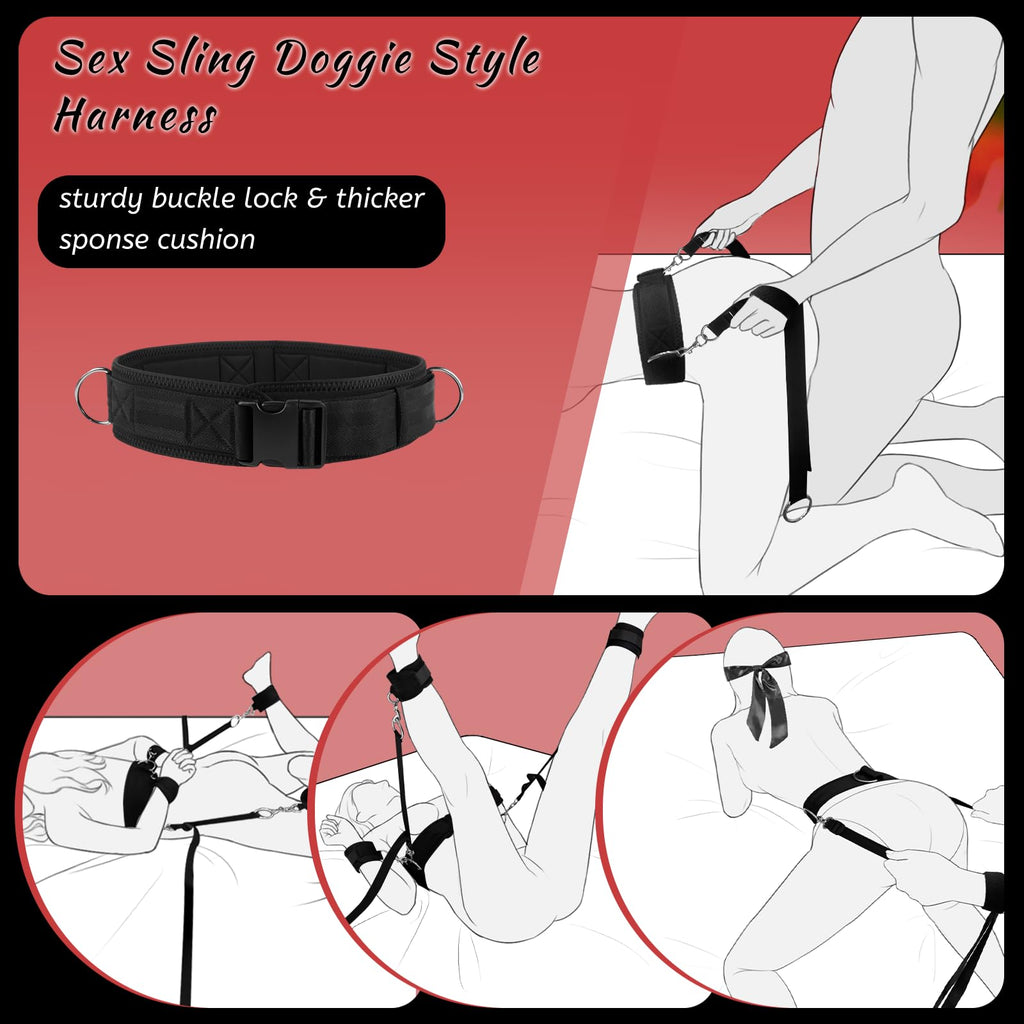 Sex Toys BDSM Bondage Restraints Sex Harness Adjustable Bed Restraints Sex Straps Kit Sex Sling Handcuffs Cross Strap Blindfold Tickler Feather Bondage Gear & Accessories Adult Couples Games S&M Whips