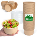 50 Pcs 32 Oz disposable meal prep containers，paper bowls with lids，disposable soup bowls，soup bowls disposable hot/cold，disposable salad bowls with lids，