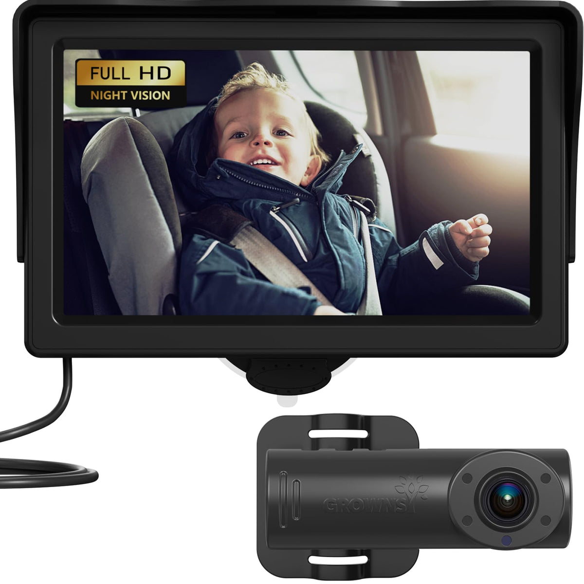 GROWNSY Baby Car Camera with Night Vision, 4.3 Inch HD Display