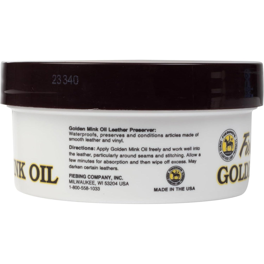 Buy now Fiebing's Golden Mink Oil for Leather Boots (6 oz) - Leather Cleaner & Conditioner - Waterproof, Preserve, Soften All Smooth Leathercraft & Vinyl - Prevents Salt Stains - Use On Couch, Shoe, Purse at indiglob india