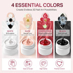 MIZHSE 3D Sculpting Gel set features 4 vibrant colors, ideal for detailed nail art. Non-sticky and easy to sculpt.