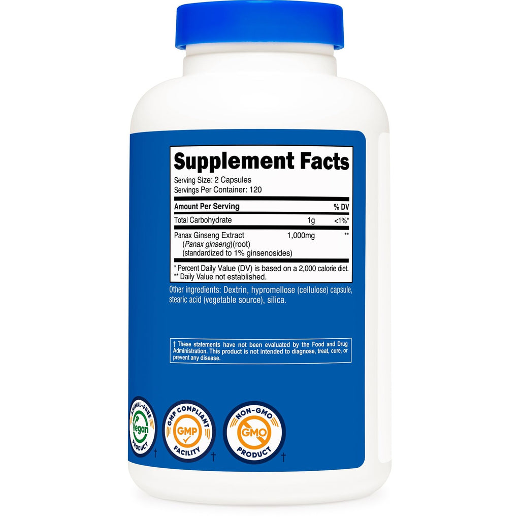 Nutricost Panax Ginseng 1000mg, 240 Capsules, 120 Servings, Gluten Free | GMO-Free