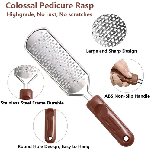 2 Pack Pedicure Kit, Foot File Callus Remover, Heel Scraper for Feet | Stainless Steel Foot Rasp & Wood Handle Callus Shaver (10 Replacements and 1 File Foot Head), Callus Remover for Feet