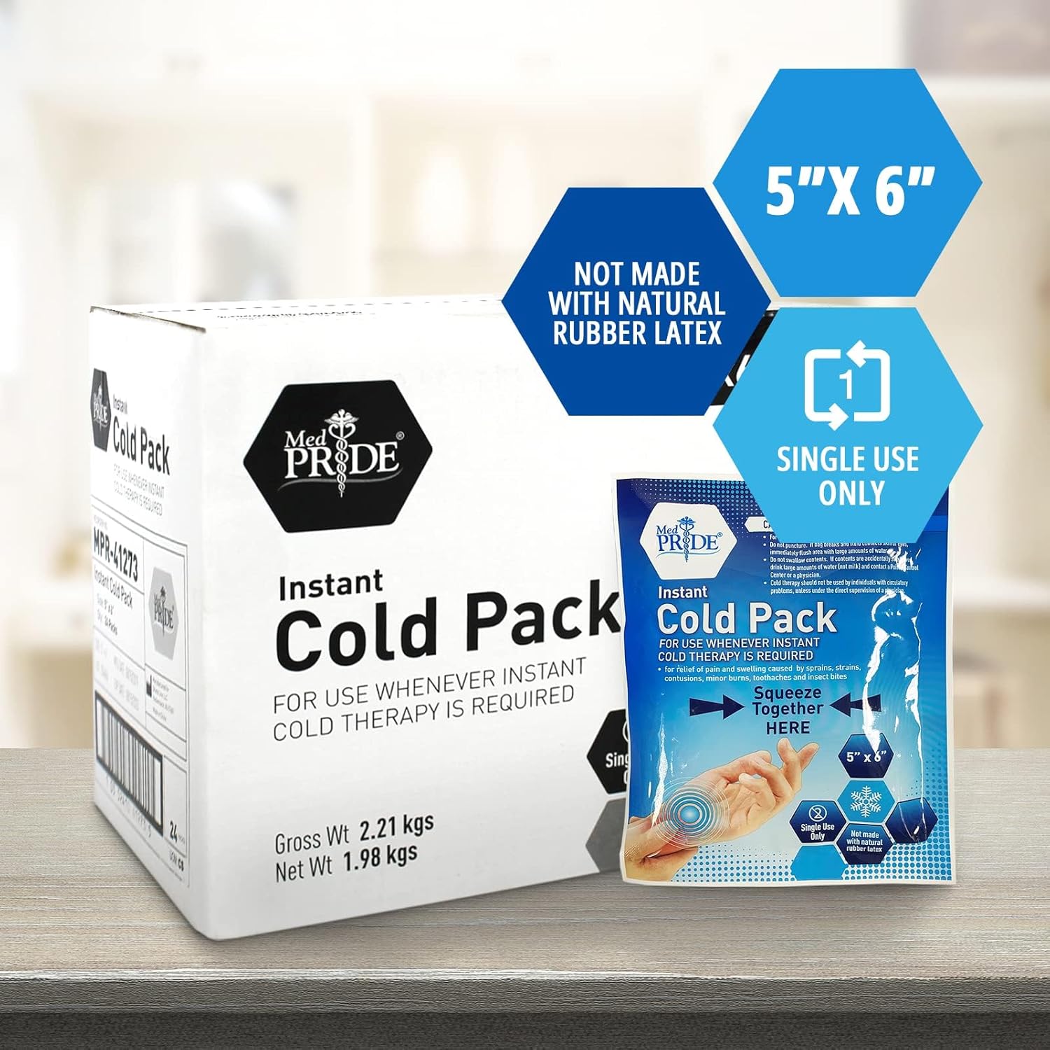 Buy now MED PRIDE Instant Cold Pack First Aid Kit Ice Pack for Injuries and Pain Relief, No Freezer Needed, 5in X 6in (6 Count (Pack of 1) Clear) at indiglob india