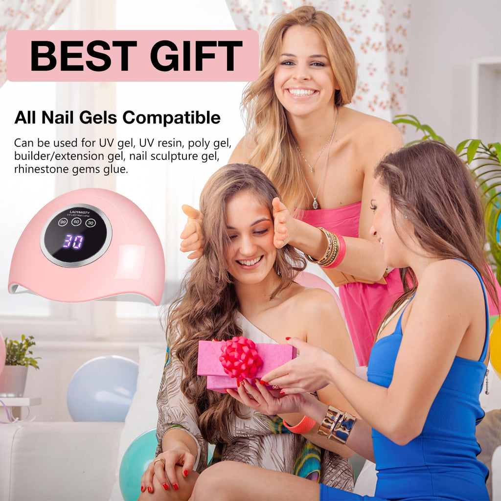 LadyMisty 72W UV LED Nail Lamp, 2026 New Upgrade UV Light for Gel Nails with 18 Beads, 3 Timer Nail Dryer, LCD Display, Auto Sensor, Professional Nail Lamps for Gel Polish (Pink)