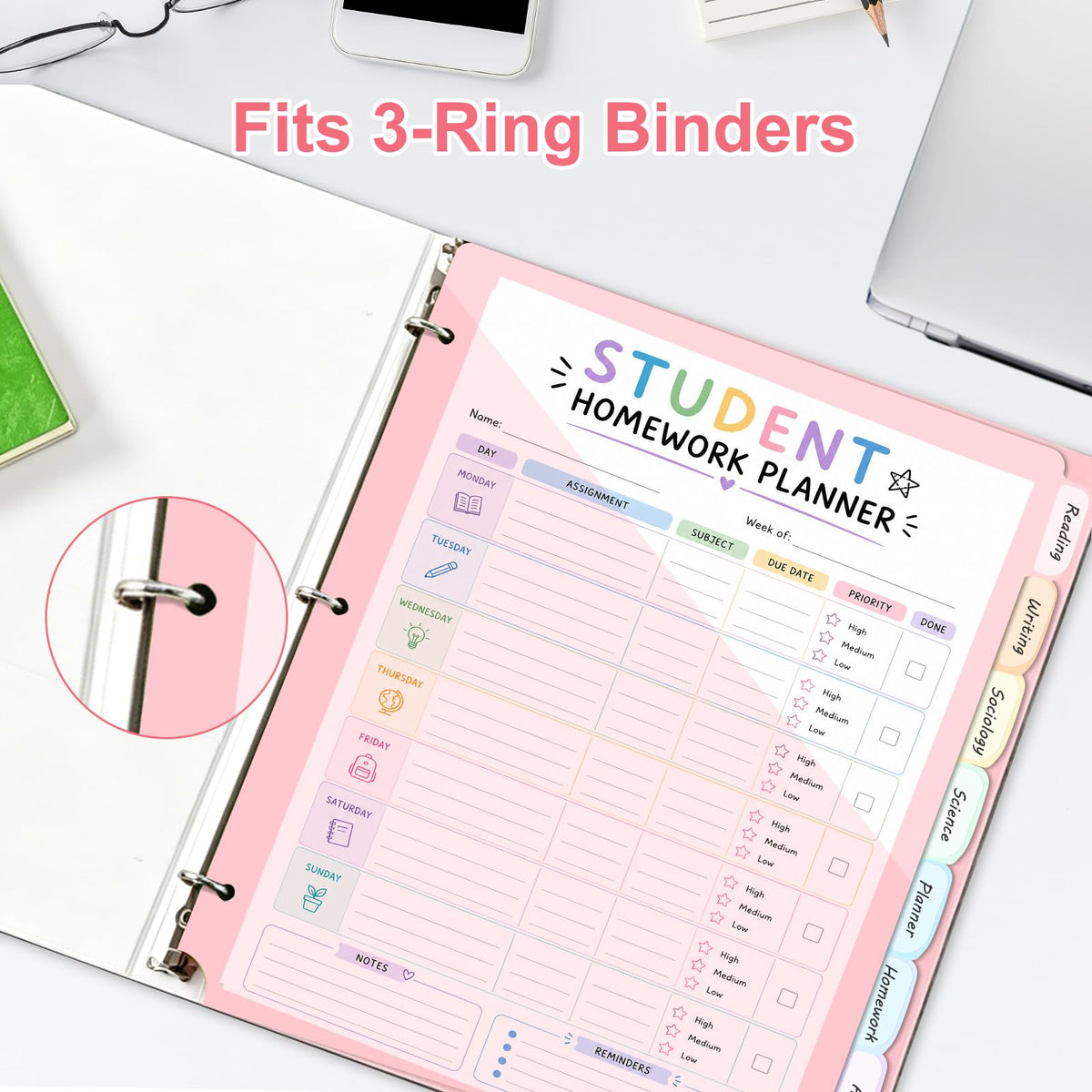 Binder Dividers with Pockets for 3-Ring Binder, 8-Tab Pastel Dividers