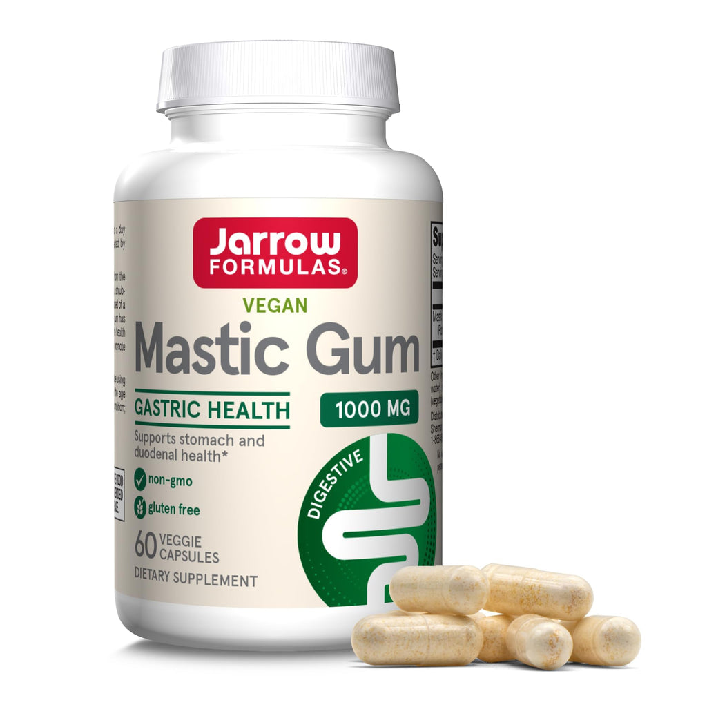 Jarrow Formulas Mastic Gum 1000 mg - 60 Veggie Caps - Mastic Gum Capsules Supporting Stomach and Duodenal Health - 30 Servings | Supporting Stomach & Duodenal Health, Phosphatidylserine Supplement, Brain Health Support, Non-GMO, Gluten-Free, 30 Servings
