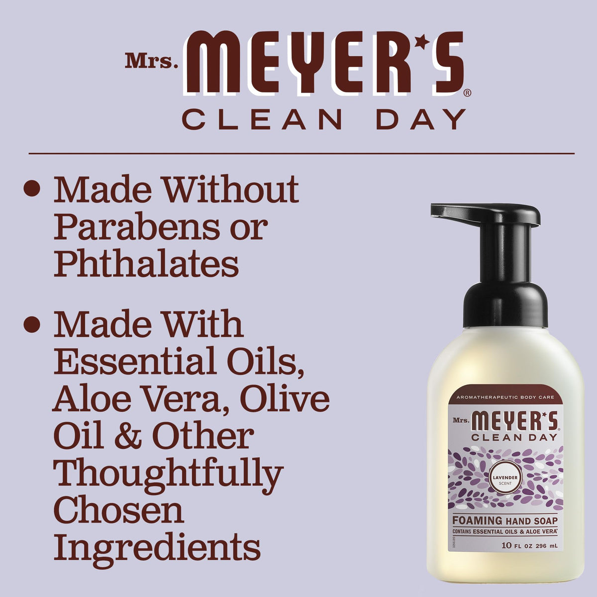 MRS. MEYER'S CLEAN DAY Foaming Hand Soap, Lavender Scent, 10 Ounce Bottle