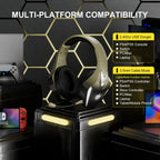 Buy now PHOINIKAS Wireless Gaming Headset for PS4 PS5 PC Switch, Wireless Gaming Over Ear Headphones with Detachable Noise Canceling Mic, 7.1 Stereo Sound, Only 3.5mm Wired Mode for XboxSeires -Dazzle Gold at indiglob india