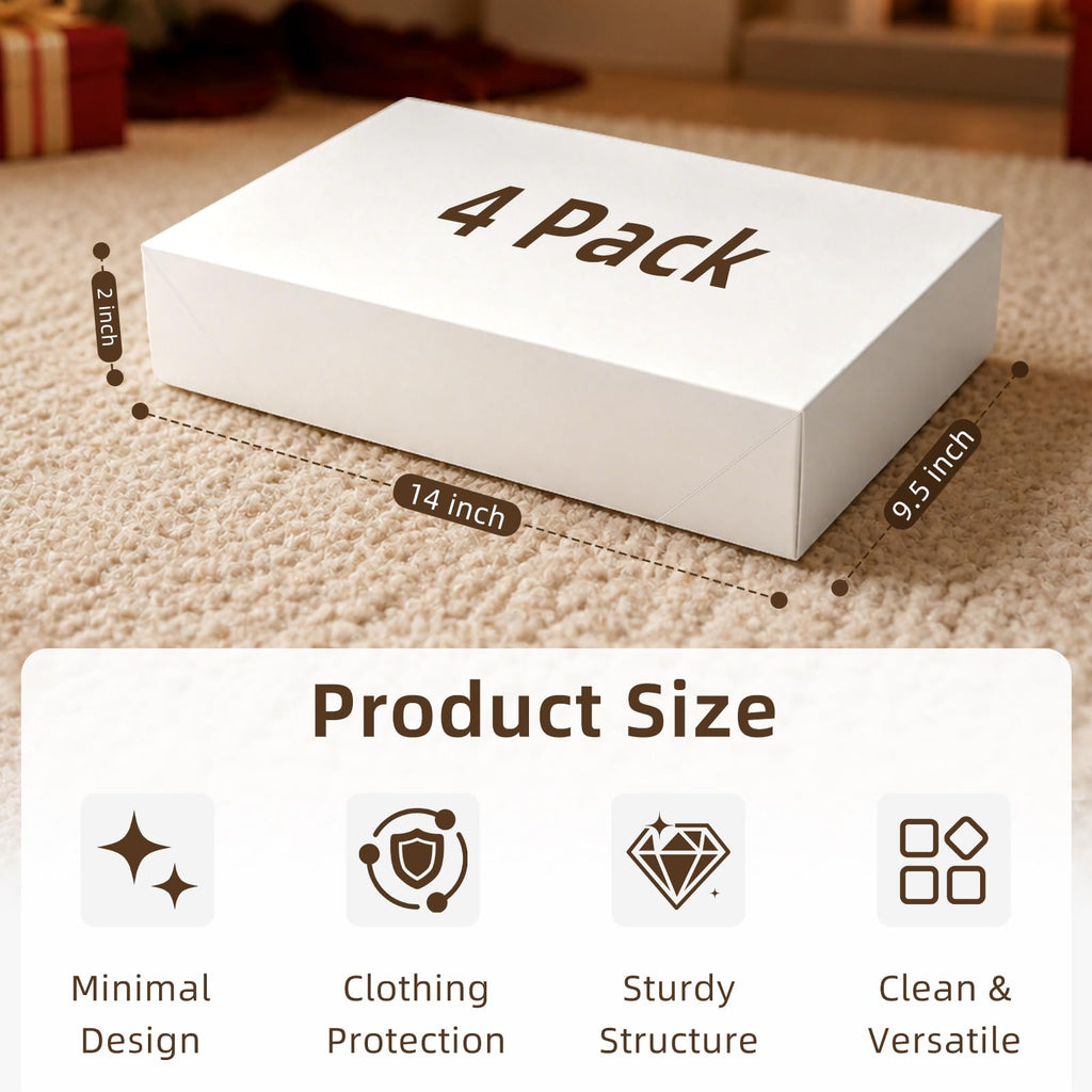 Vantist 4 Pack Medium 14" White Gift Boxes With Lids for Clothes Presents