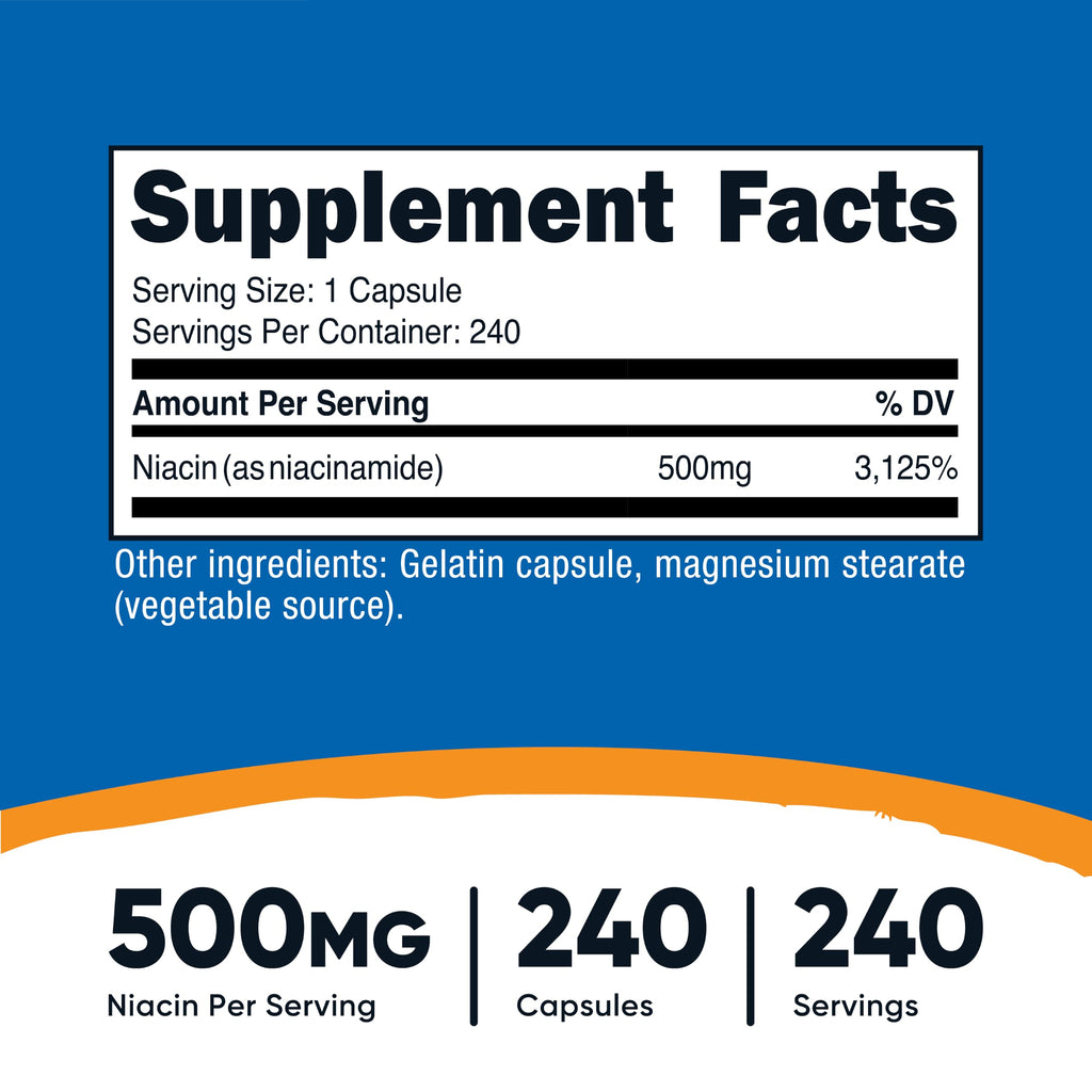 Nutricost Niacinamide (Vitamin B3) 500mg, 240 Capsules, Flush Free | Gluten-Free, GMO-Free