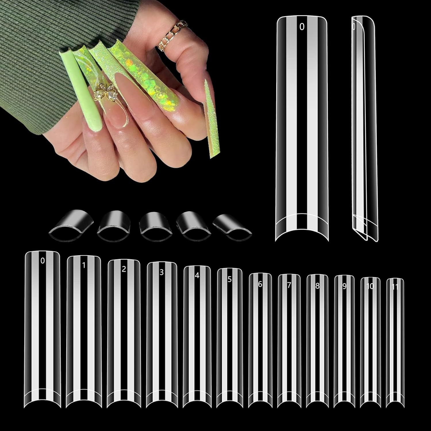 Buy now LIONVISON 504PCS No C Curve Clear Nail Tips for Acrylic Nails Professional, 3XL Extra Long Flat Tapered Square Nail Tips, 12 Sizes Half Cover Straight French Fake Nail Tips for Nail Salons Home 504pcs 5.5cm in bag at indiglob india