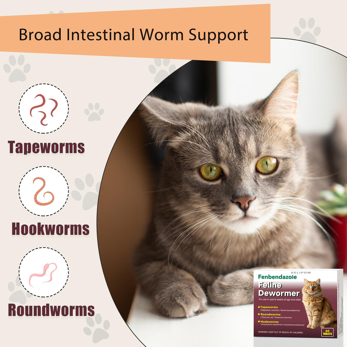Dewormer for Cats & Kittens Broad Spectrum Cat Dewormer for Tapeworms,Hookworms & Roundworms