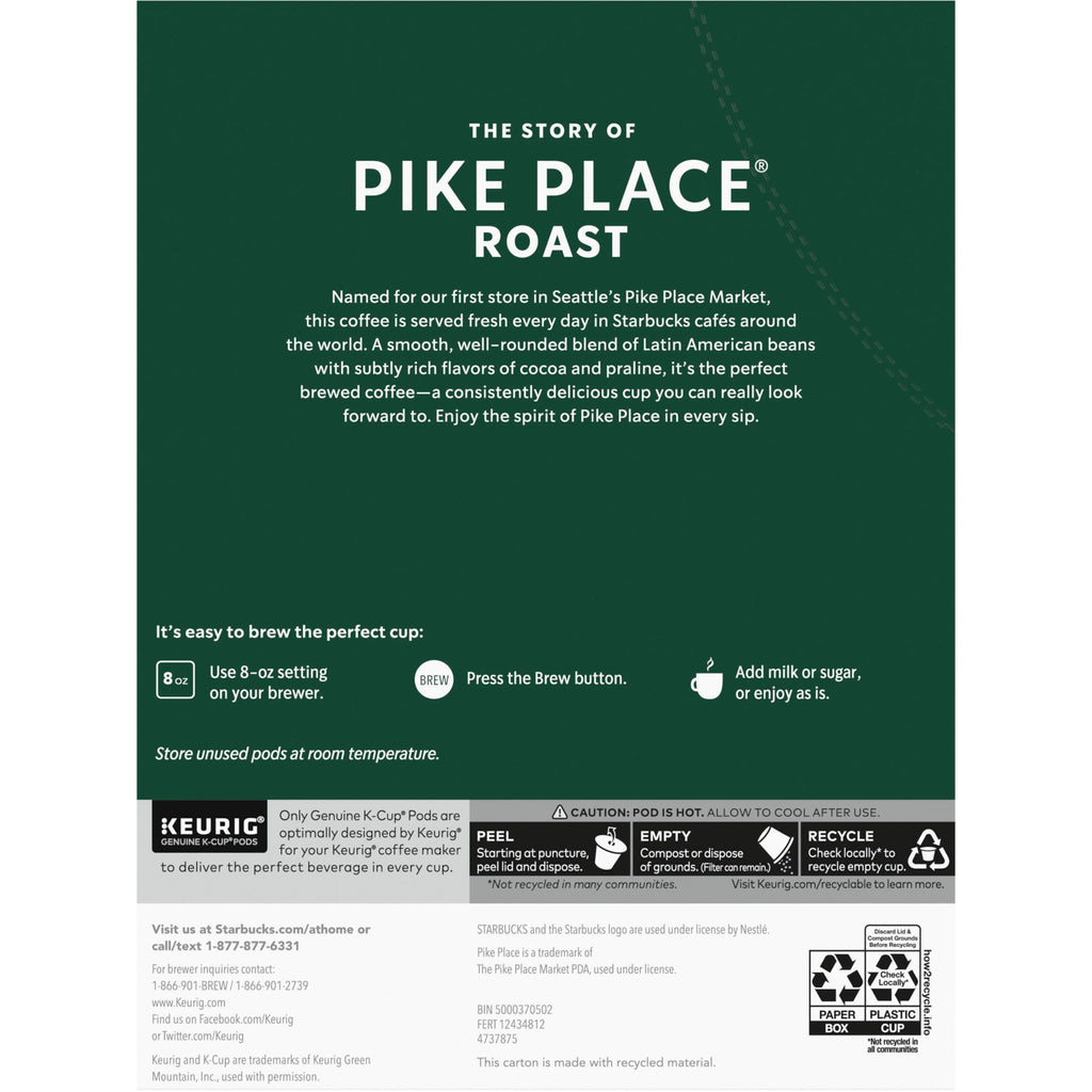 Buy now Starbucks K-Cup Coffee Pods, Medium Roast Hot or Iced Coffee, Pike Place Roast, 96 Keurig Pods at indiglob india
