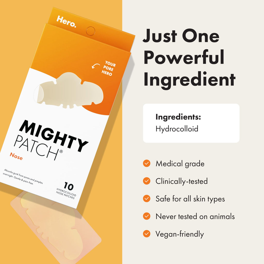 Mighty Patch Hero Cosmetics Nose Large Hydrocolloid Pore Strips, 10 Ct | Pimple Patches for Overnight, Dermatologist Approved, Pimple Stickers