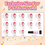 Authentic Plauva 26-piece French tip press-on nails set with sizes for ages 7-12, includes 5g nail glue.