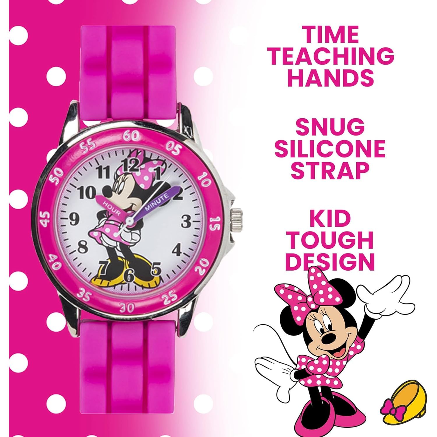 Buy now Minnie Mouse Time Teacher Watch for Girls - Analog Time Learning with Easy-to-Read Numbers and Comfortable Silicone Band at indiglob india