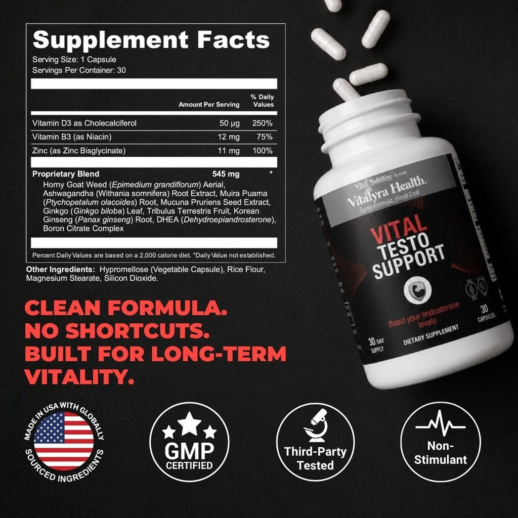 Vitalyra Testo Support Supplement for Men - Energy, Stamina & Vitality
