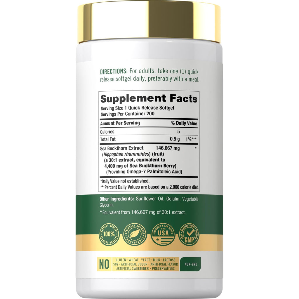 Carlyle Sea Buckthorn Oil Capsules | 200 Softgels | Non-GMO, Gluten Free