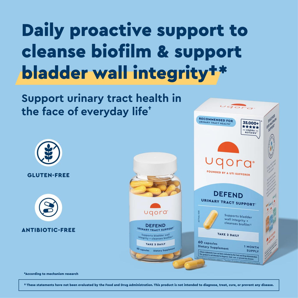 Uqora Defend, Urinary Tract Support, 120 Capsules (2 Pack) | Urinary Tract Health Supplement, Cleanse Biofilm** with D-Mannose, Green Tea Extract, Turmeric Extract, and More, Gluten-Free